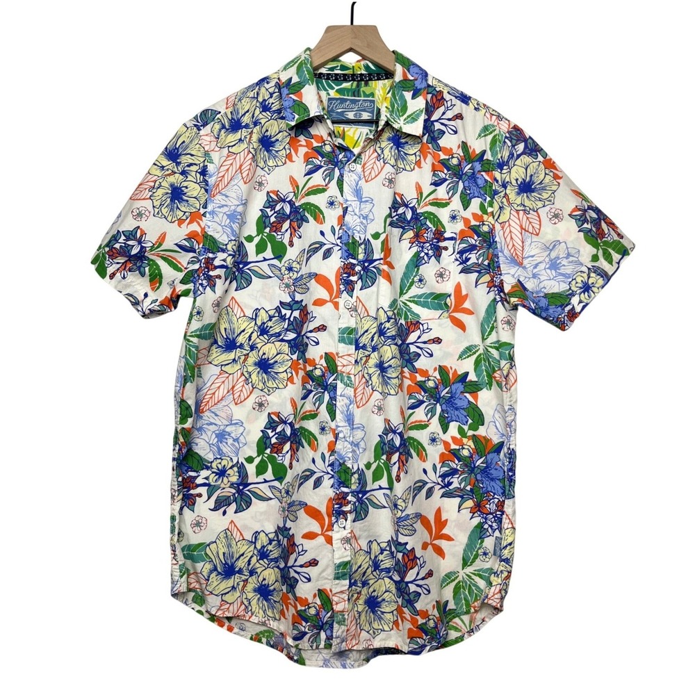 Huntington Beach Club Men's Large‎ Floral Tropical Cotton Button Down Shirt